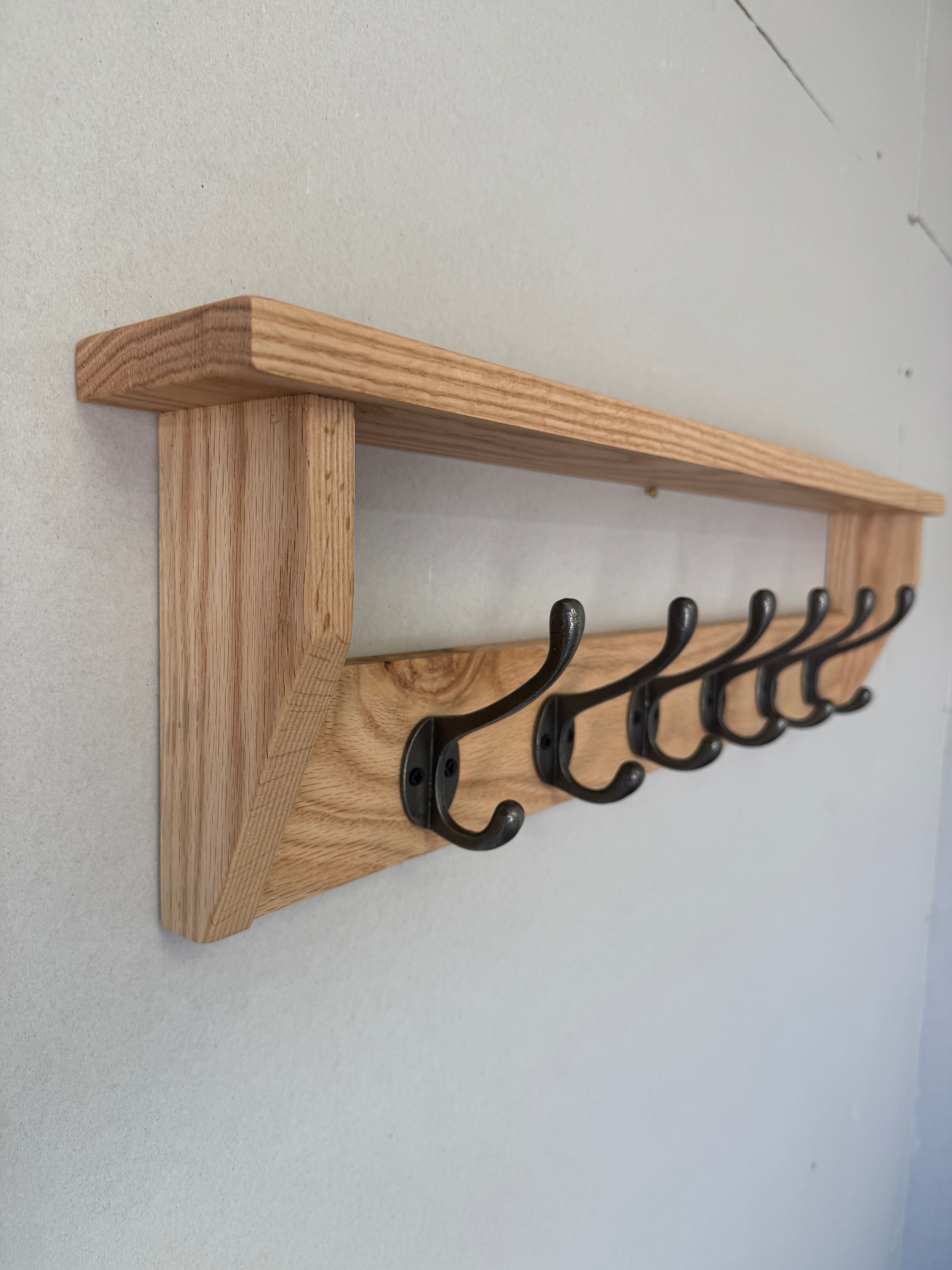 Solid Oak Coat Rack With Shelf