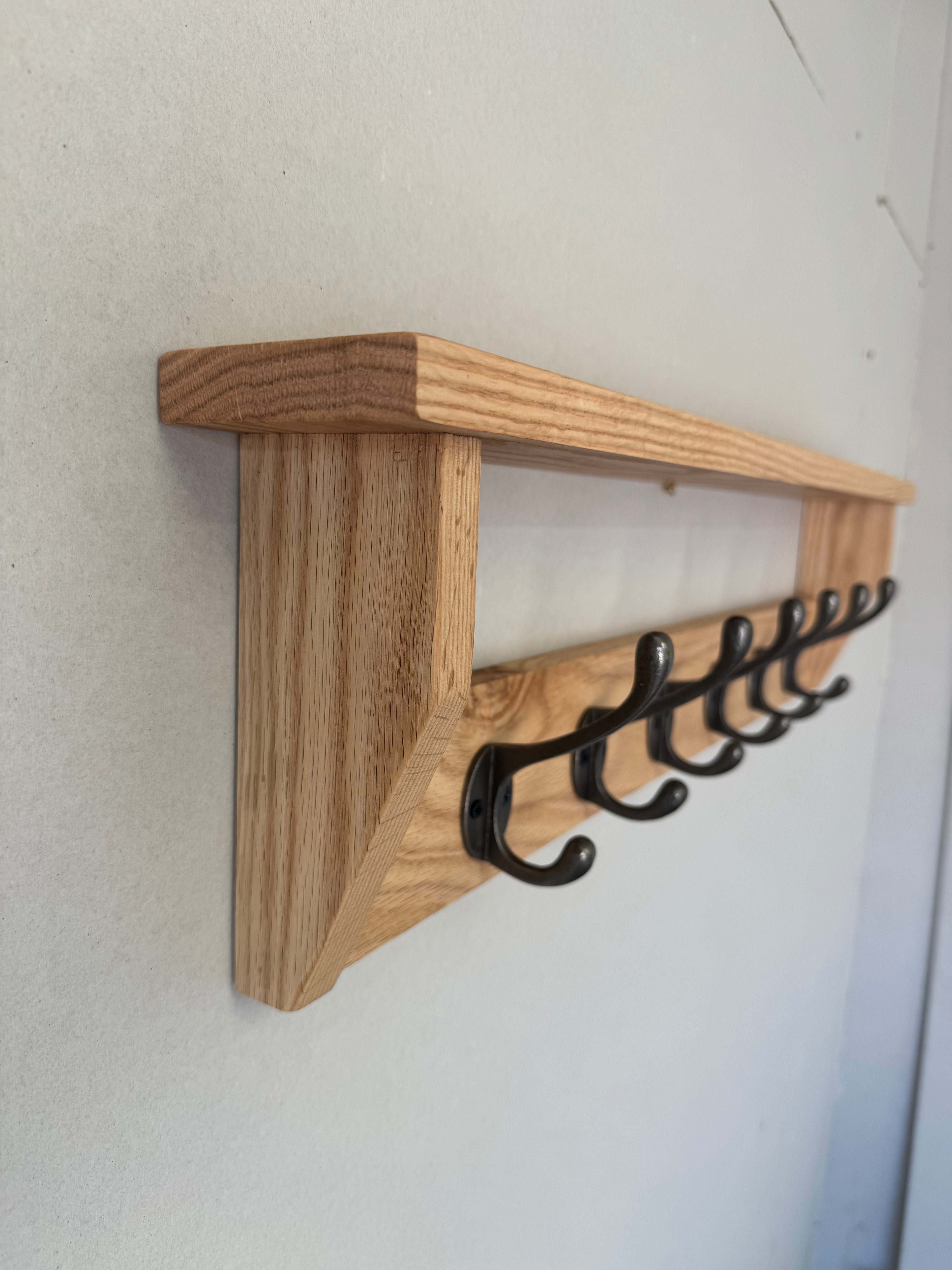 Solid Oak Coat Rack With Shelf