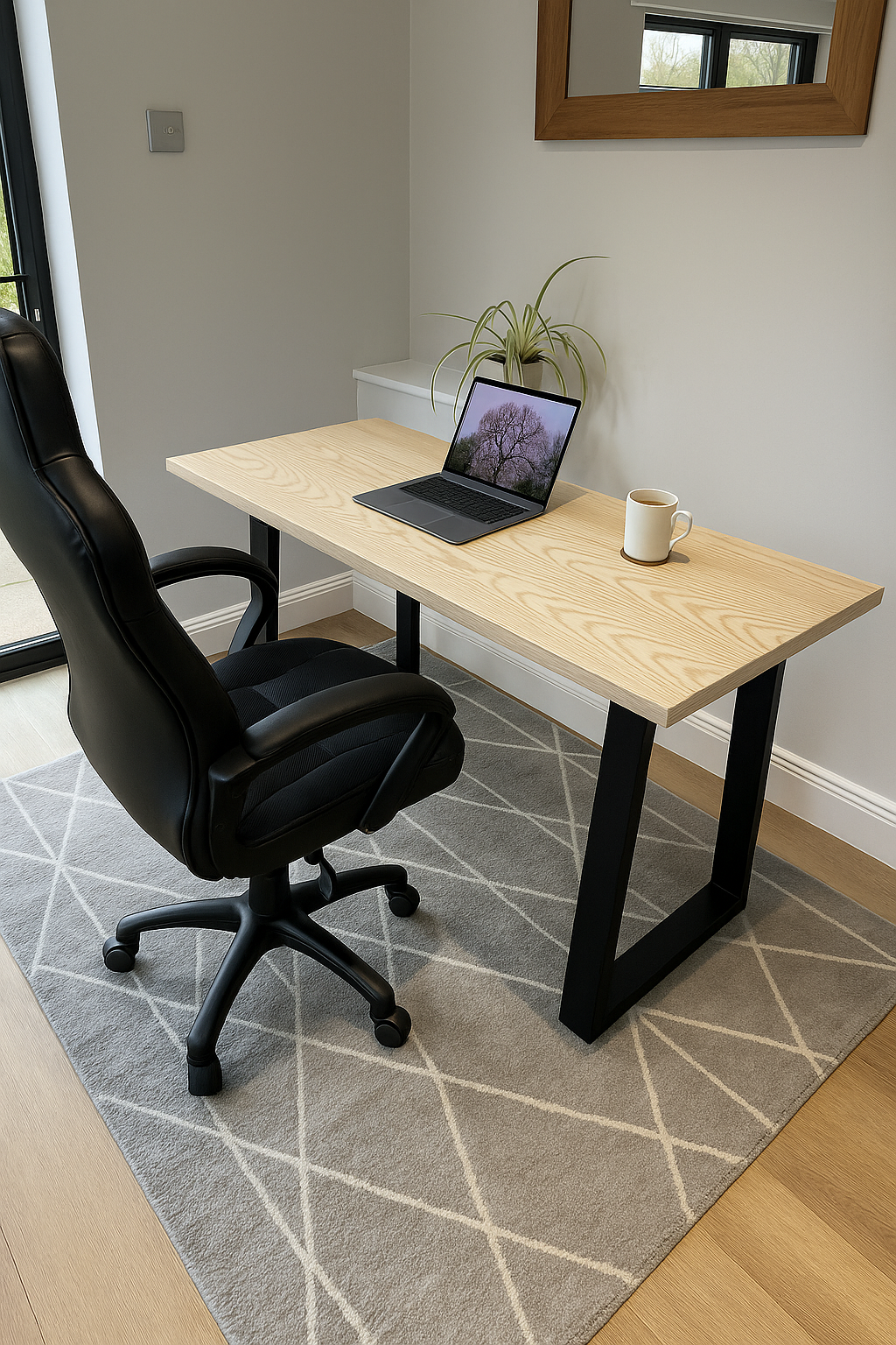 Solid Ash Office Desk With Thick Legs