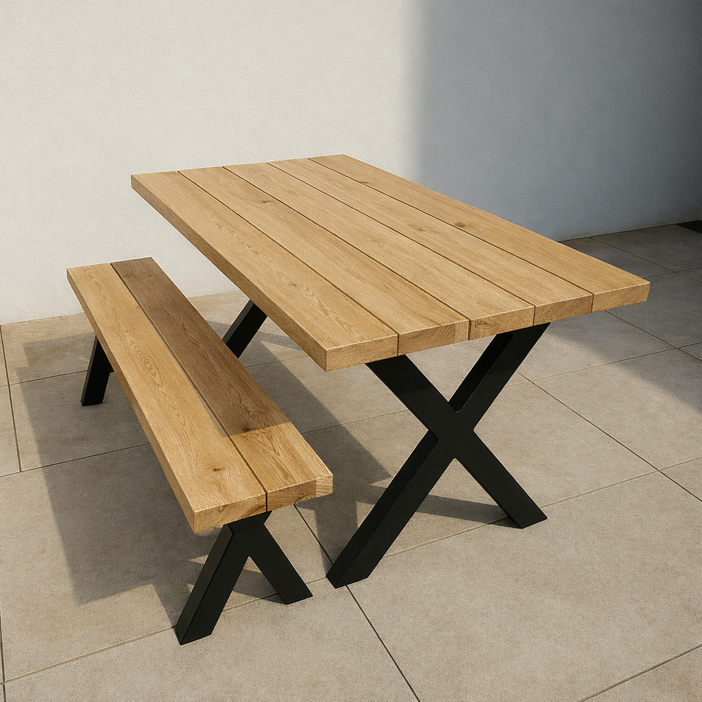 Solid Oak Outdoor Dining Table & Bench Set