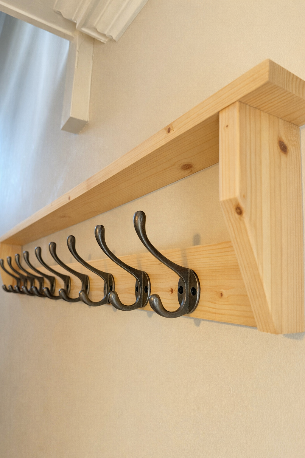 Pine Wall Mounted Coat Rack Shelf