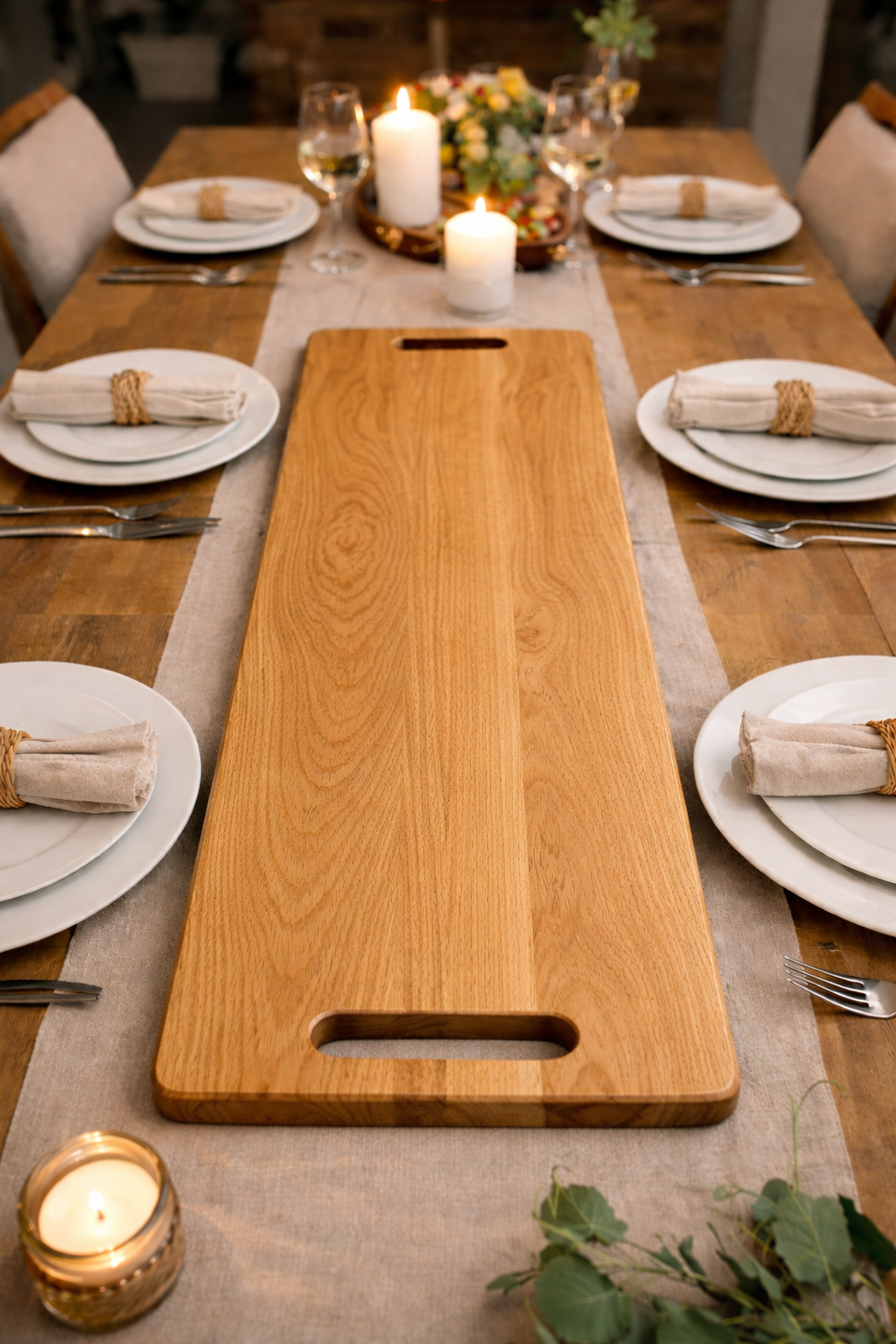 Solid Oak Serving Board with Wooden Handles