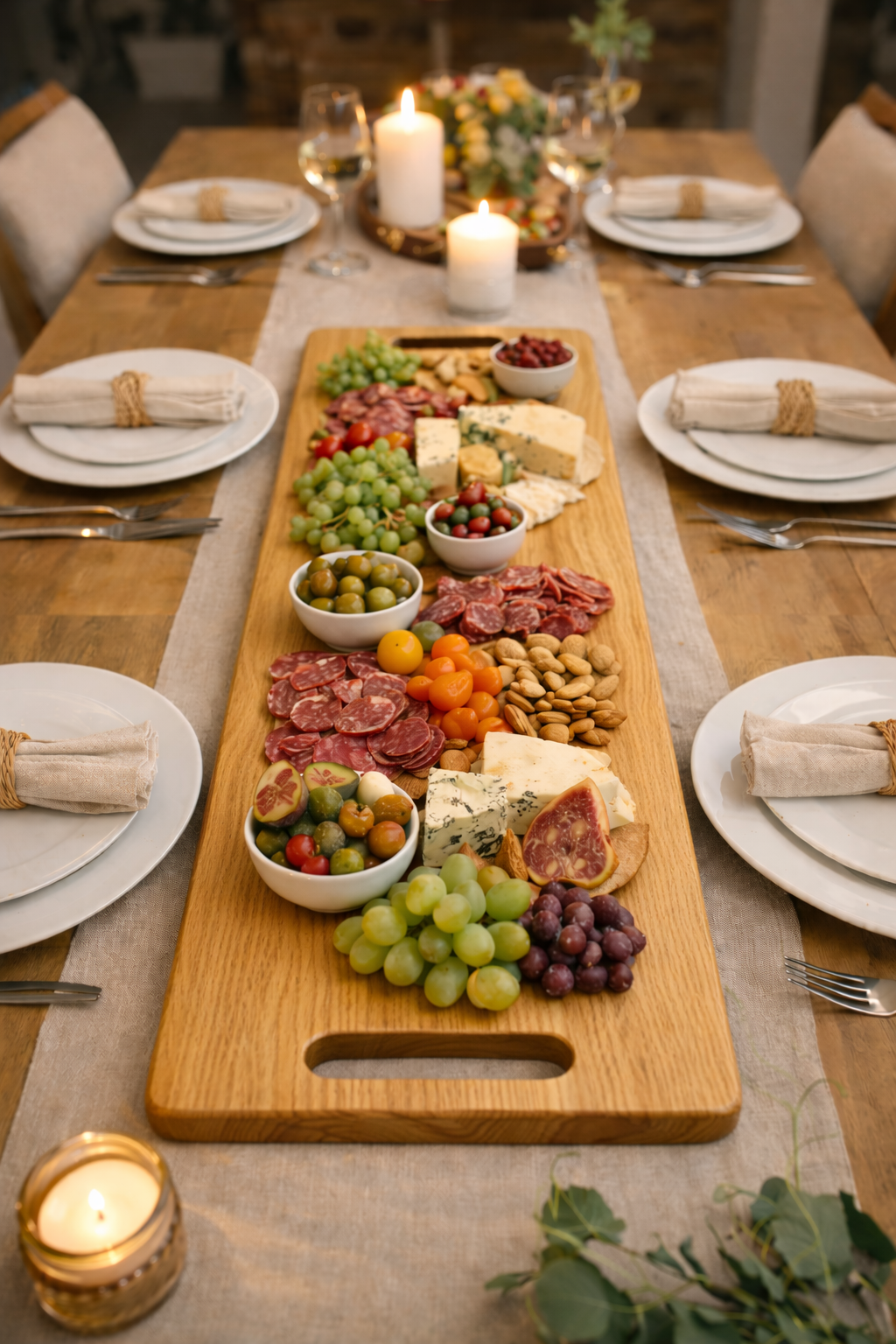 Solid Oak Serving Board with Wooden Handles