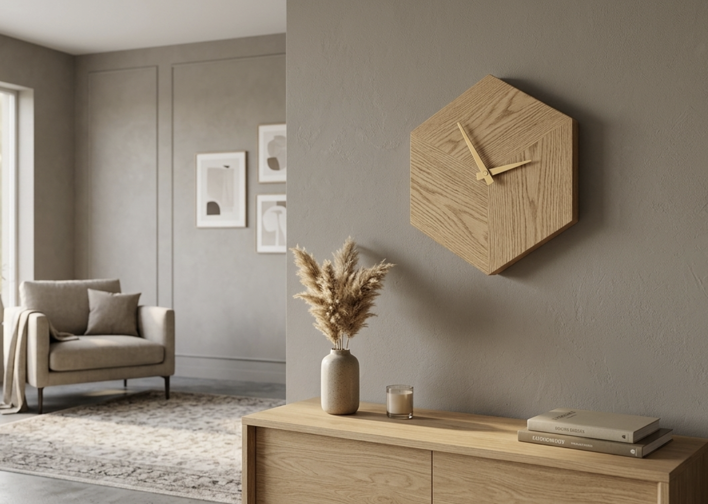 Solid Oak Hexagon Clock
