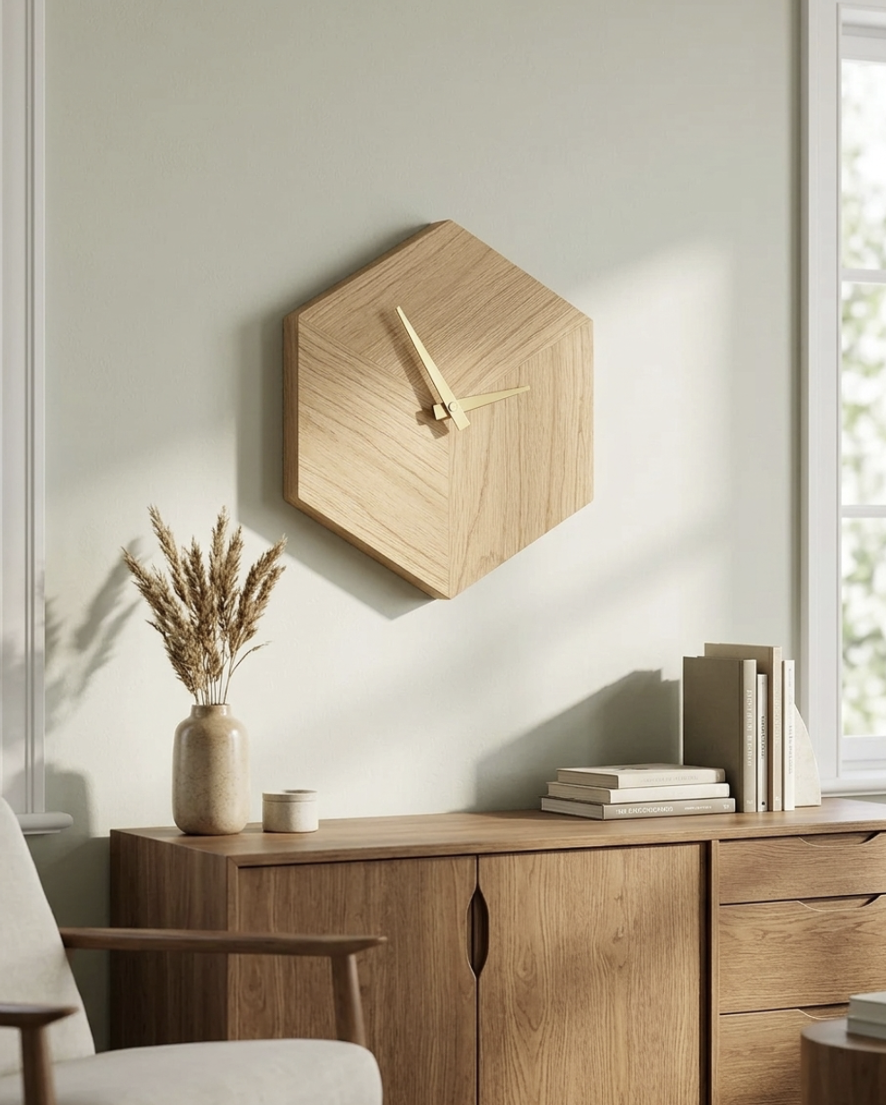 Solid Oak Hexagon Clock