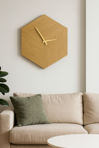 Solid Oak Hexagon Clock