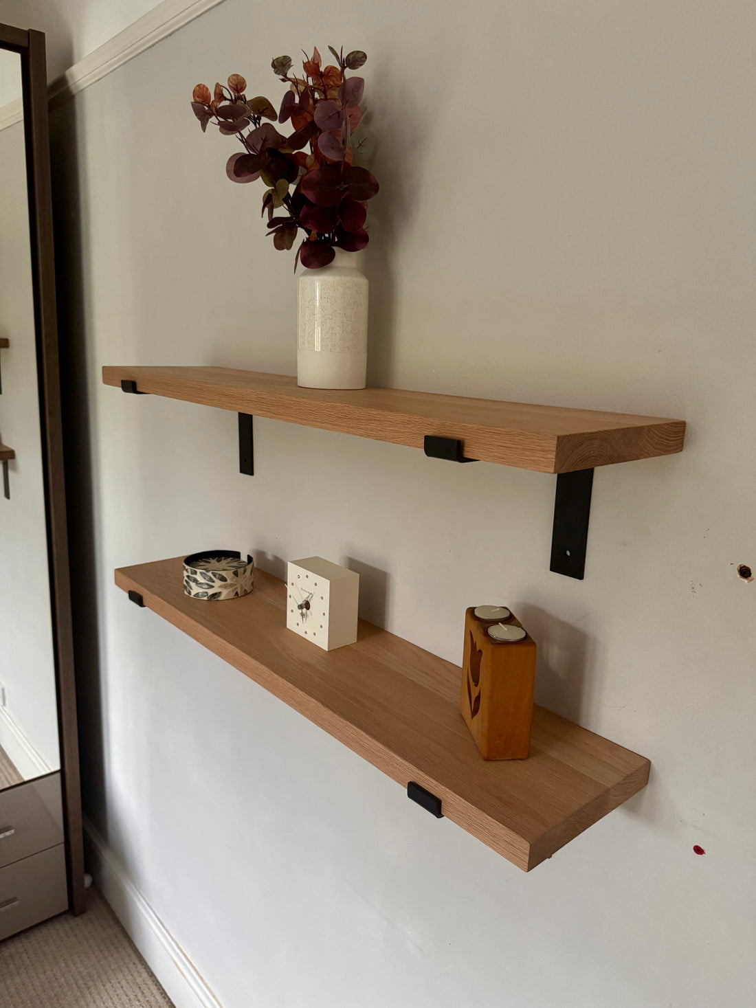Solid Oak Wall Shelf - Down Bracket