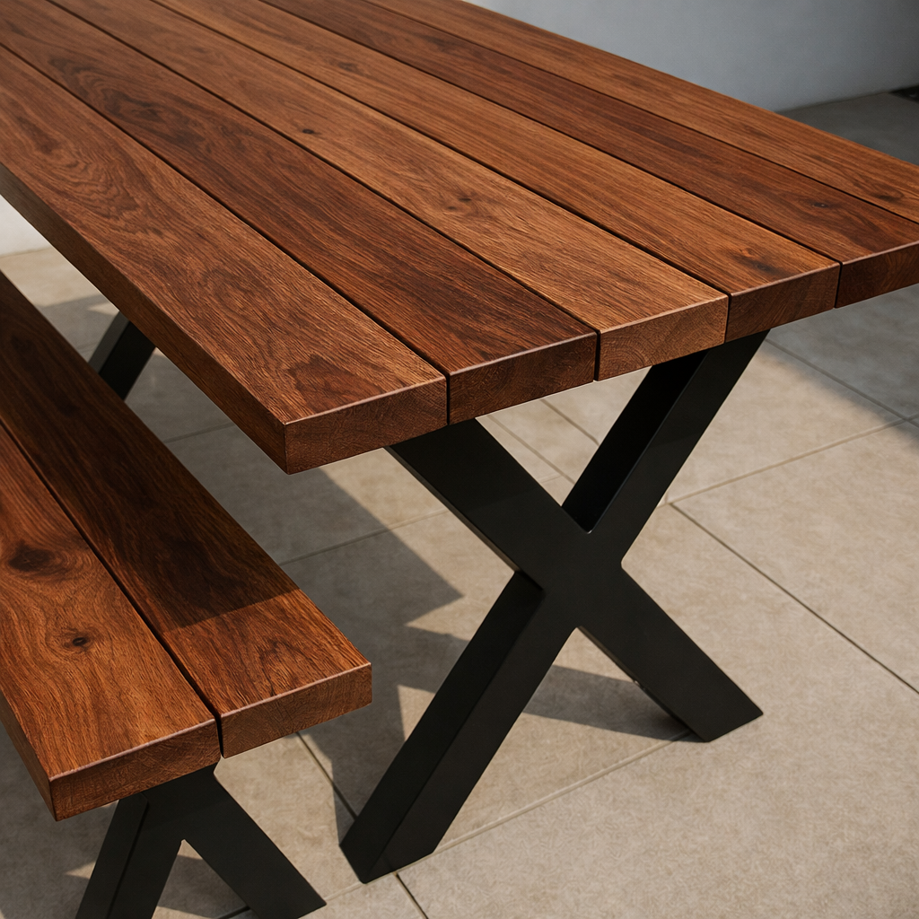 Solid Walnut Outdoor Dining Table &amp; Bench Set