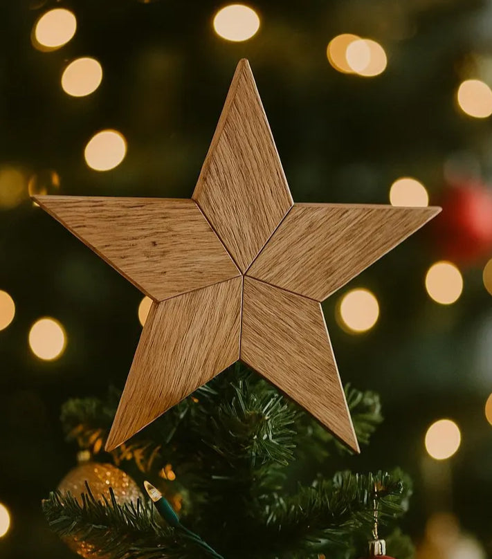 Solid Oak Christmas Tree Wooden Star Decoration