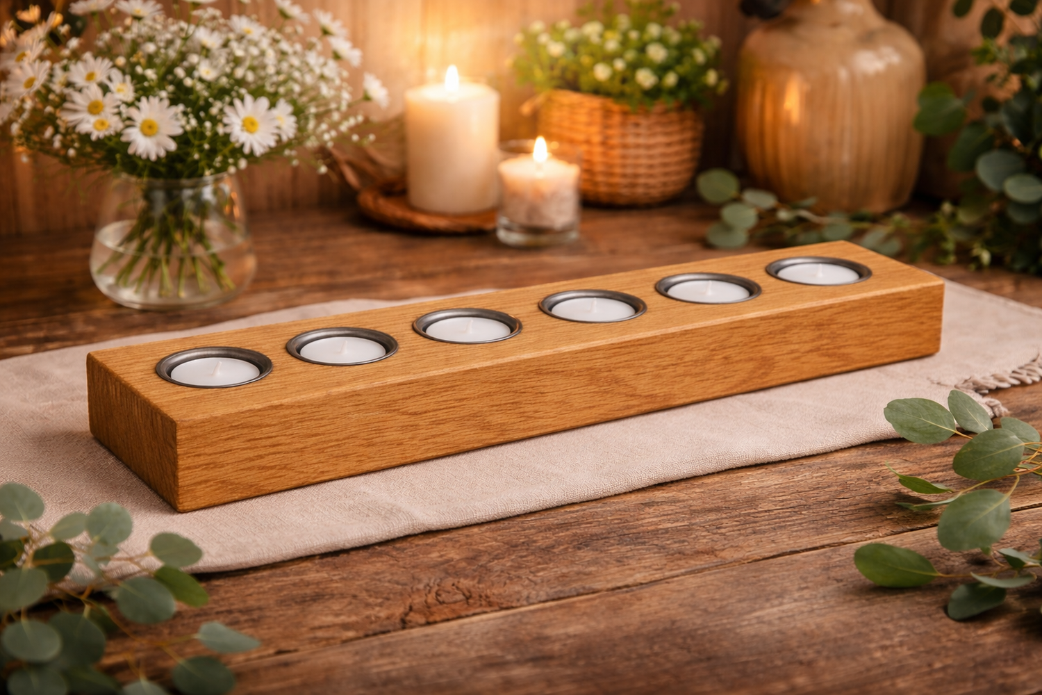 Solid Oak Candle Holder