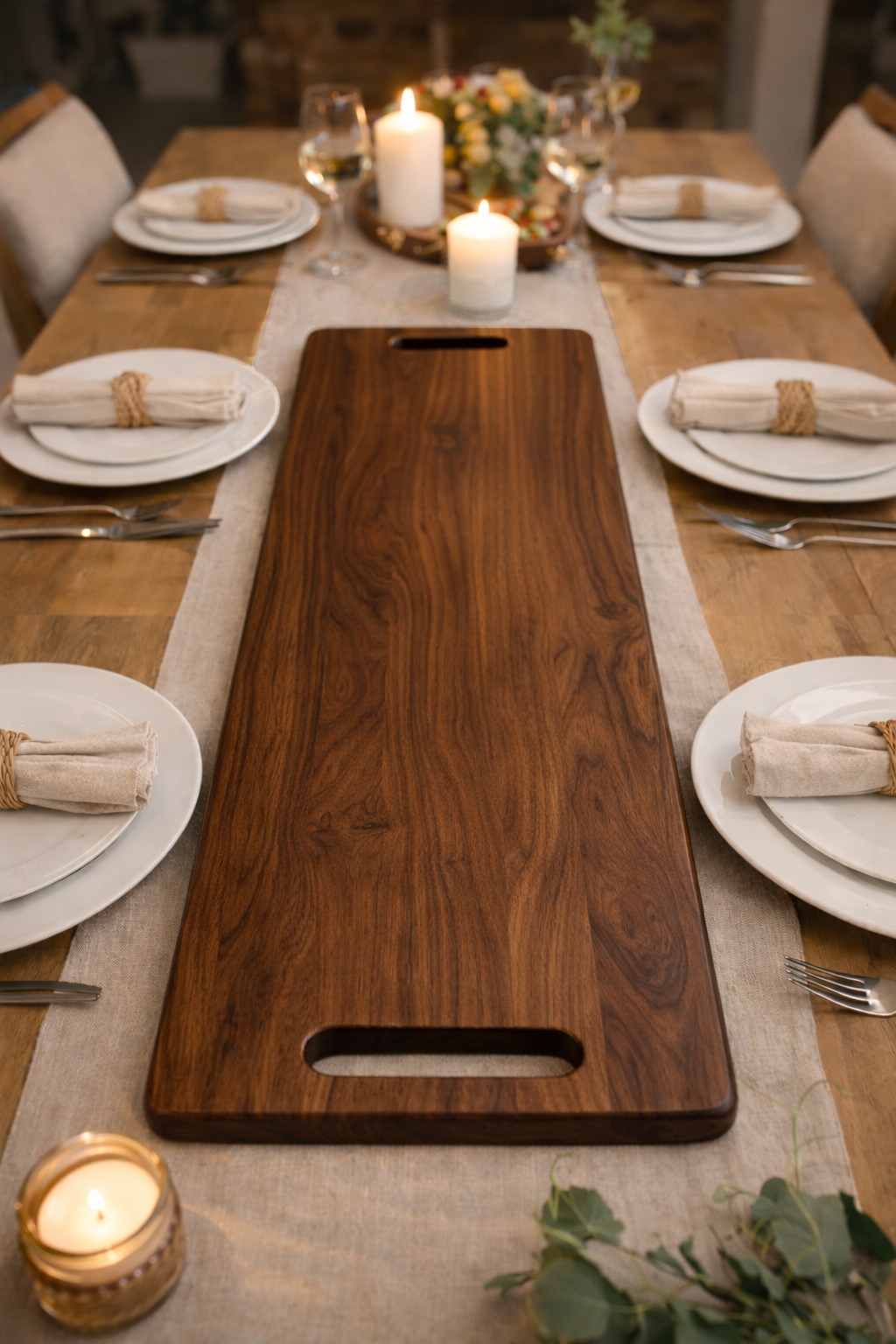 Solid Walnut Serving Board with Wooden Handles