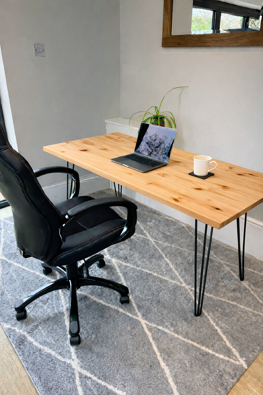 Pine Office Desk With Hairpin Legs