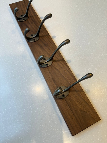 Solid Walnut Coat Rack With Cast Iron Hooks – LUXEHOUSE Decor