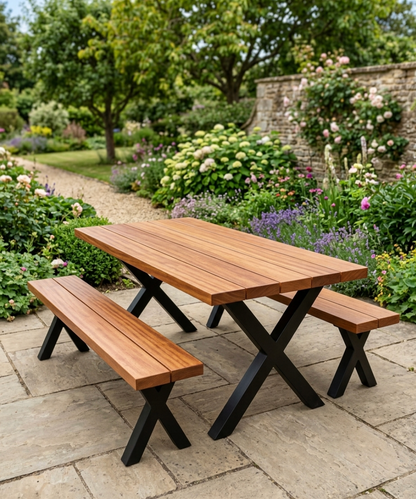 Solid Mahogany Outdoor Dining Table &amp; Bench Set