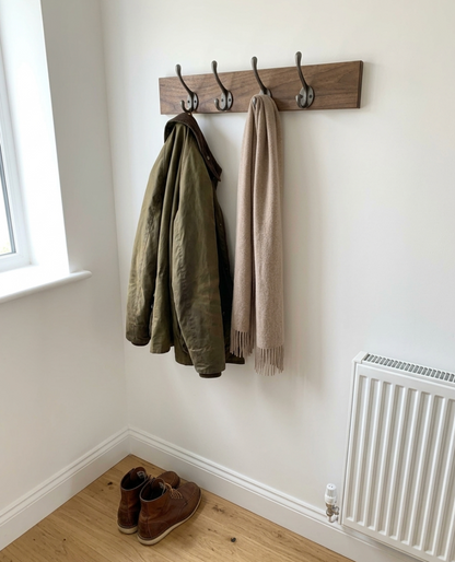 Solid Walnut Coat Rack With Cast Iron Hooks