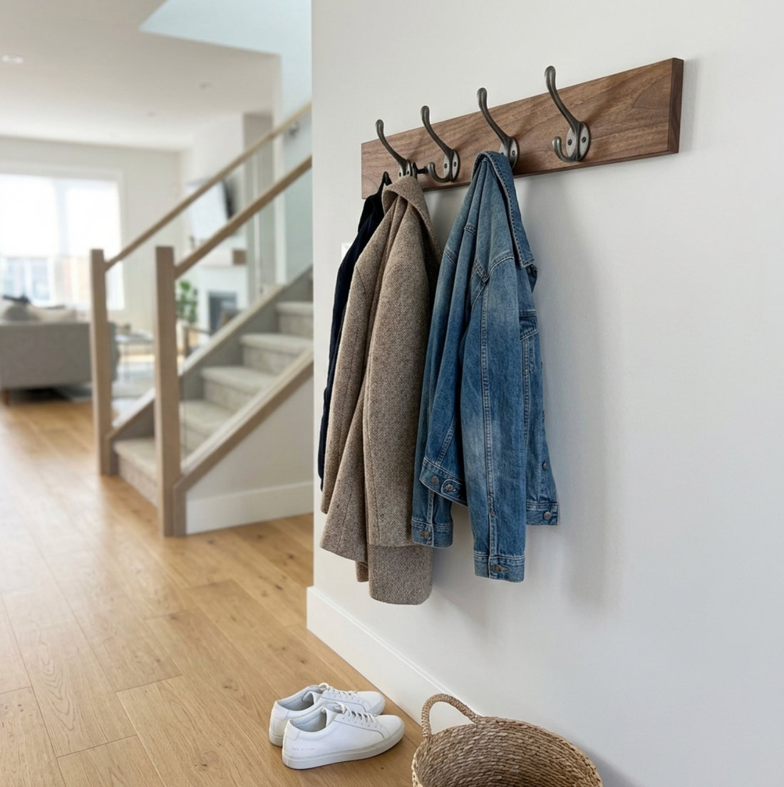 Solid Walnut Coat Rack With Cast Iron Hooks