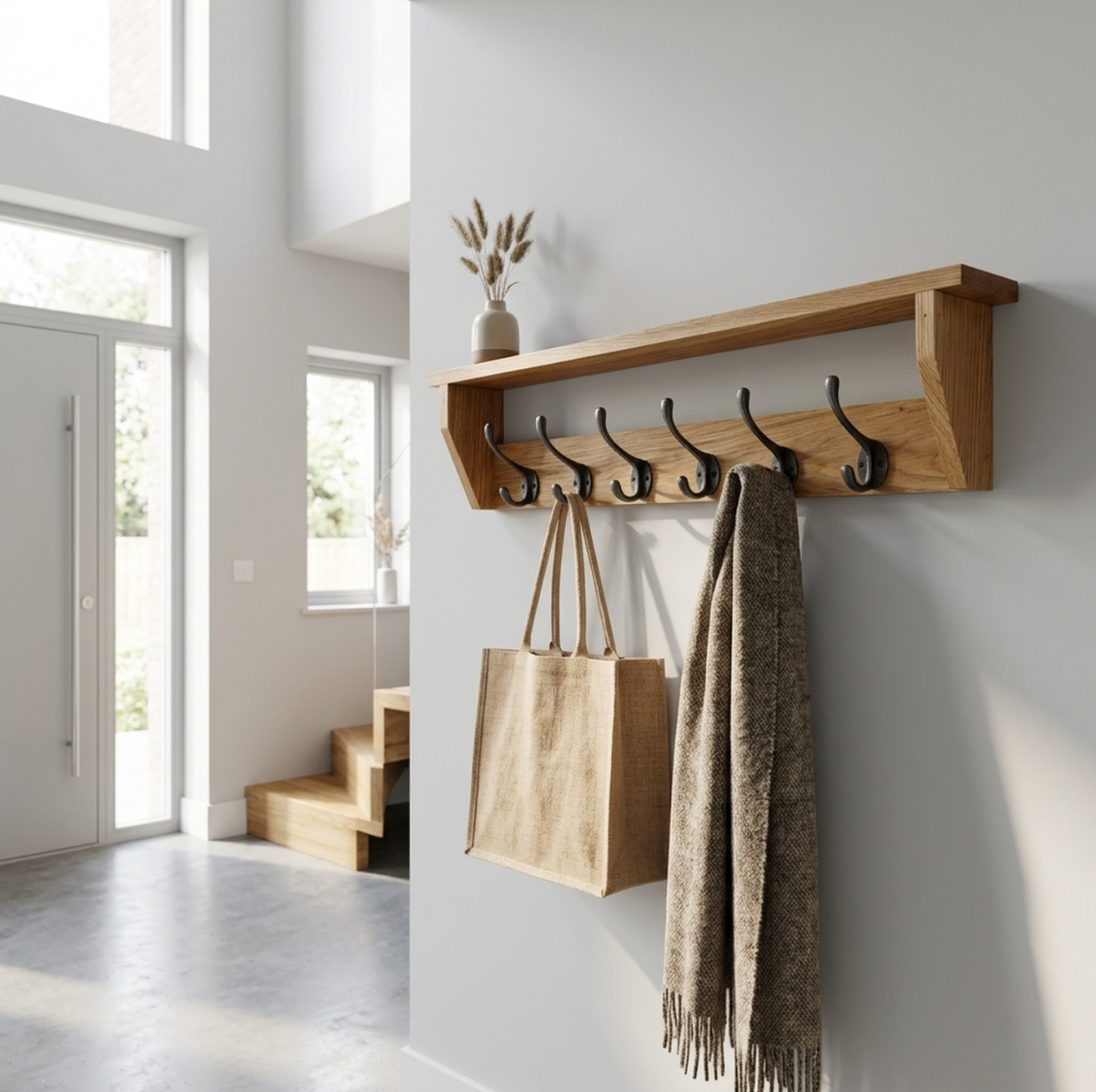Solid Oak Coat Rack With Shelf