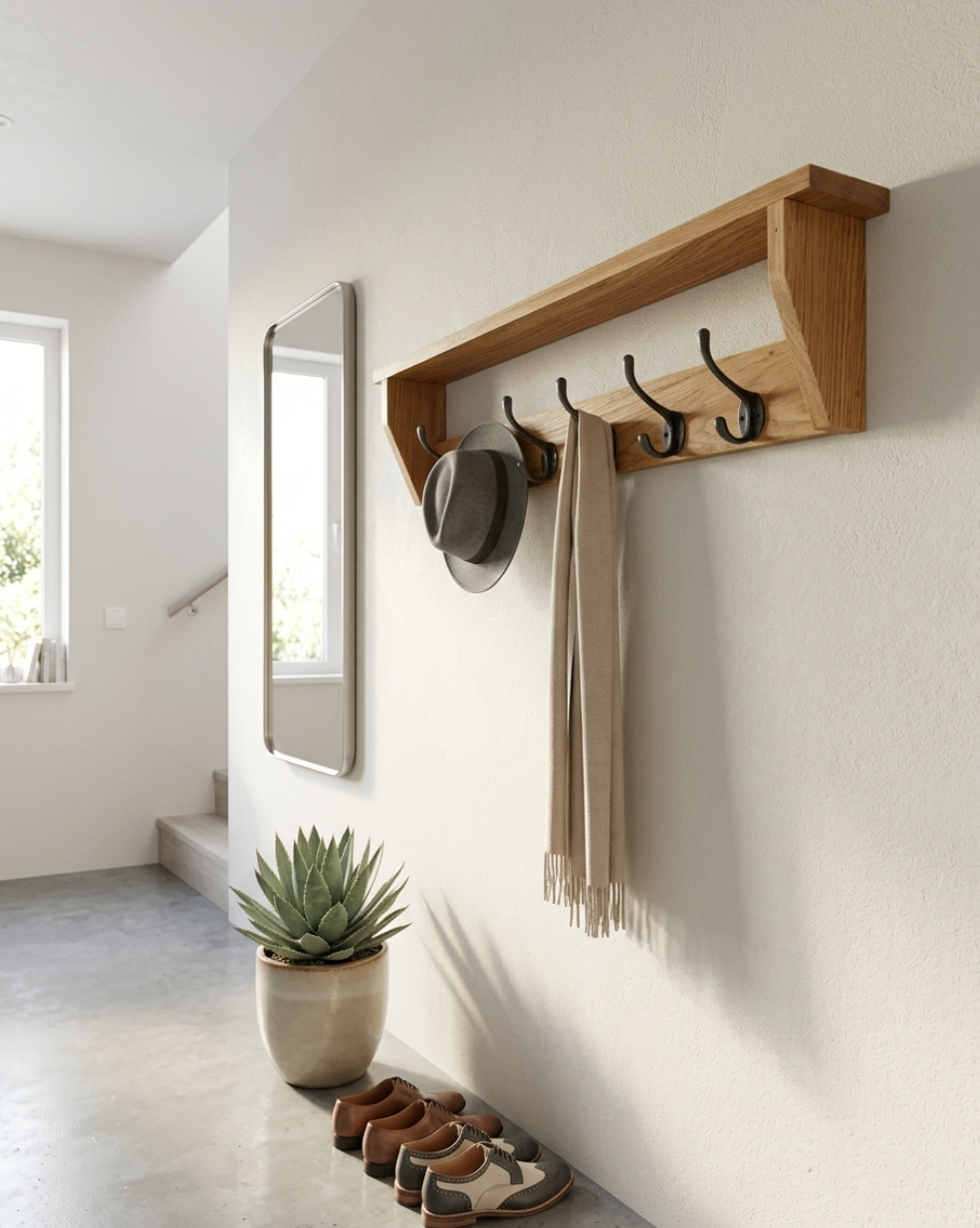 Solid Oak Coat Rack With Shelf