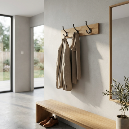 Solid Oak Coat Rack With Cast Iron Hooks