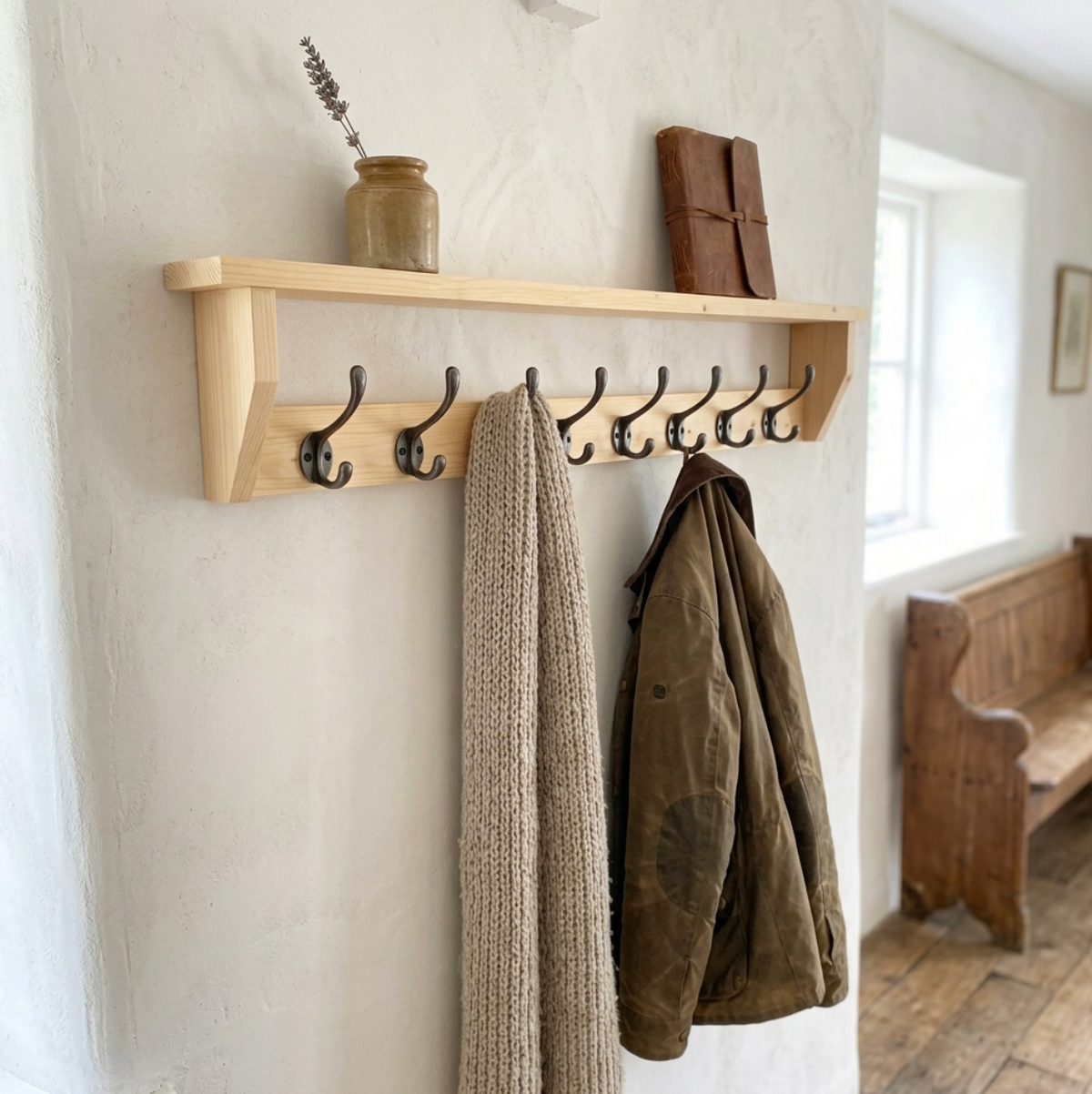 Rustic Wall Mounted Coat Rack Shelf