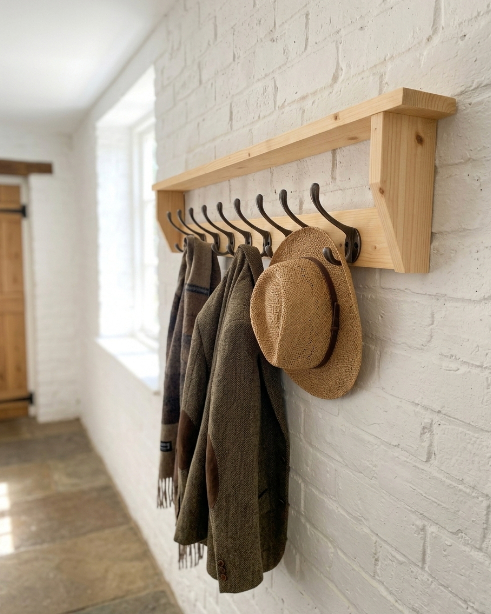 Pine Wall Mounted Coat Rack Shelf