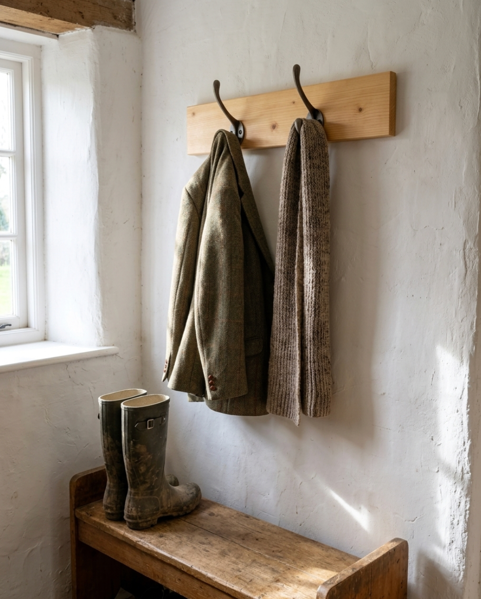 Rustic Wooden Wall Mounted Coat Rack