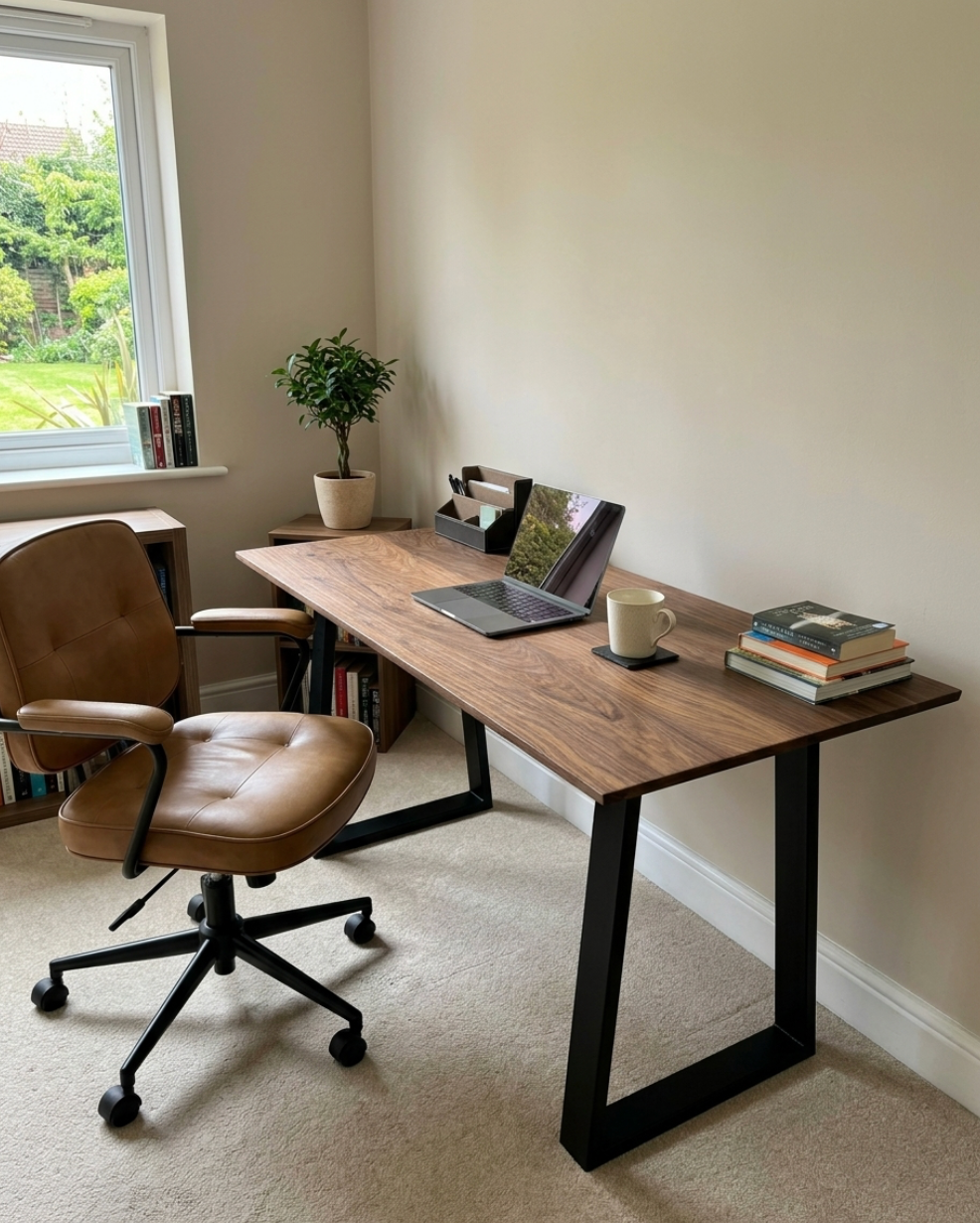 Solid Walnut Office Desk With Thick Legs