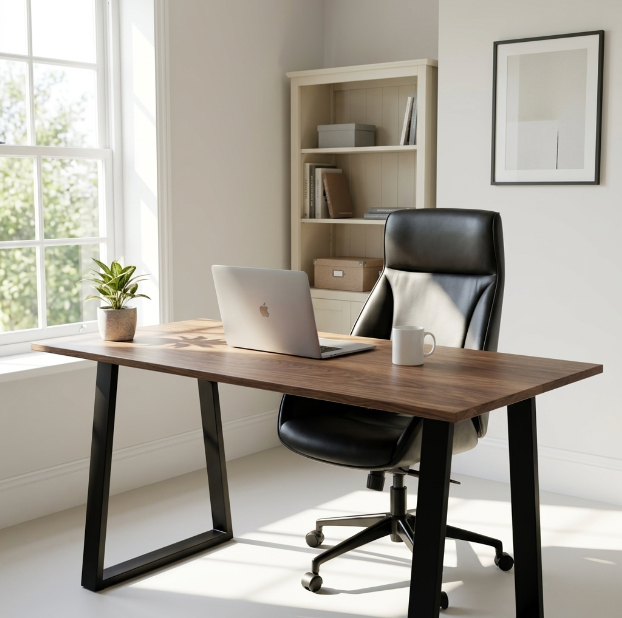 Solid Walnut Office Desk With Thick Legs