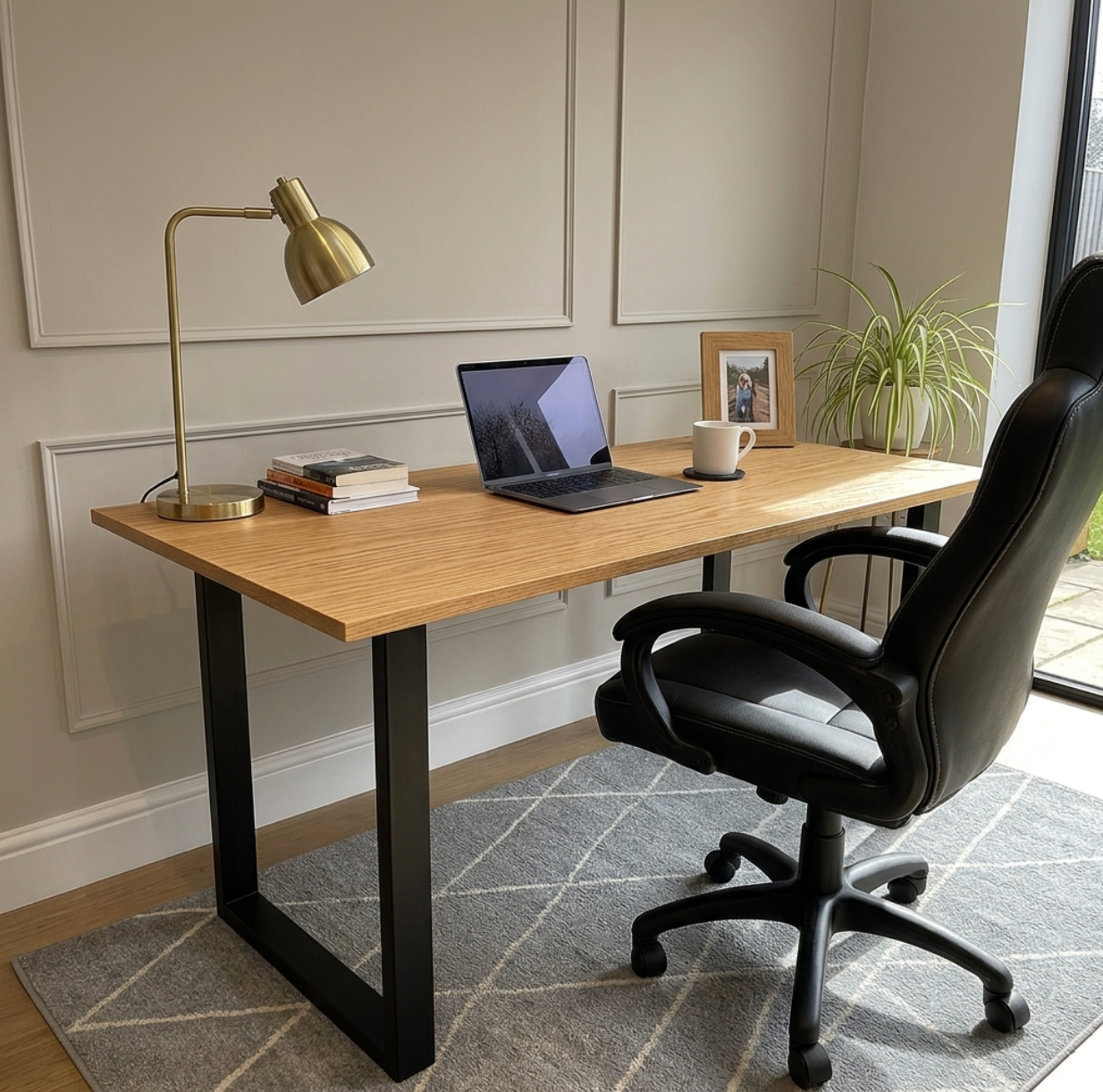 Solid Oak Office Desk With Thick Legs