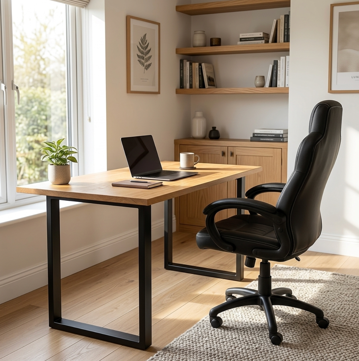 Solid Oak Office Desk With Thick Legs