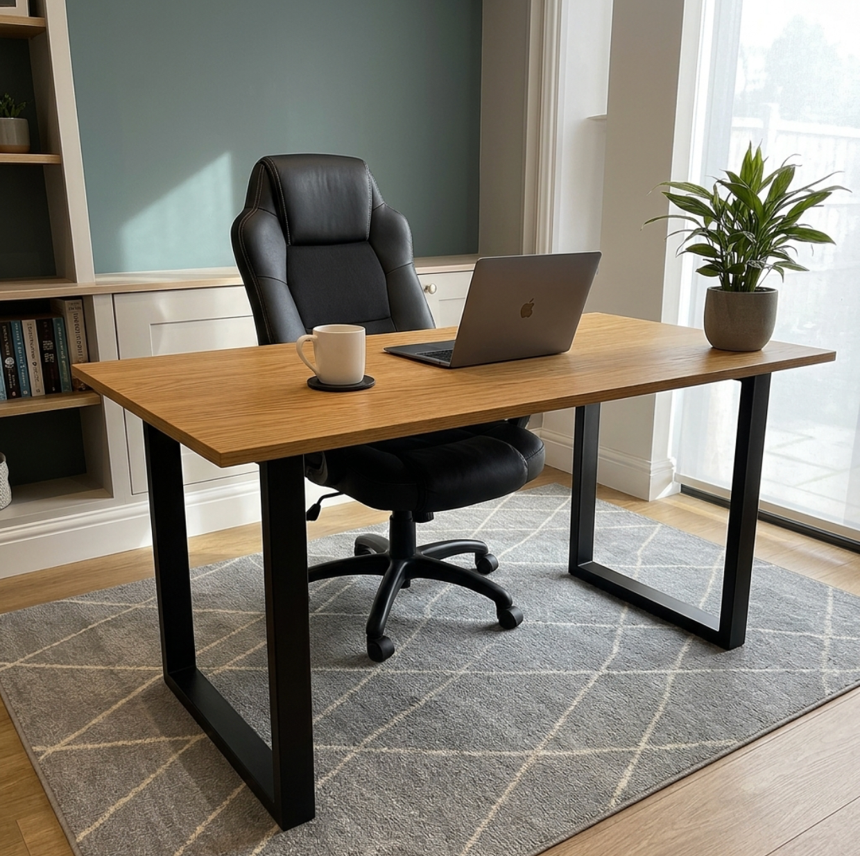 Solid Oak Office Desk With Thick Legs