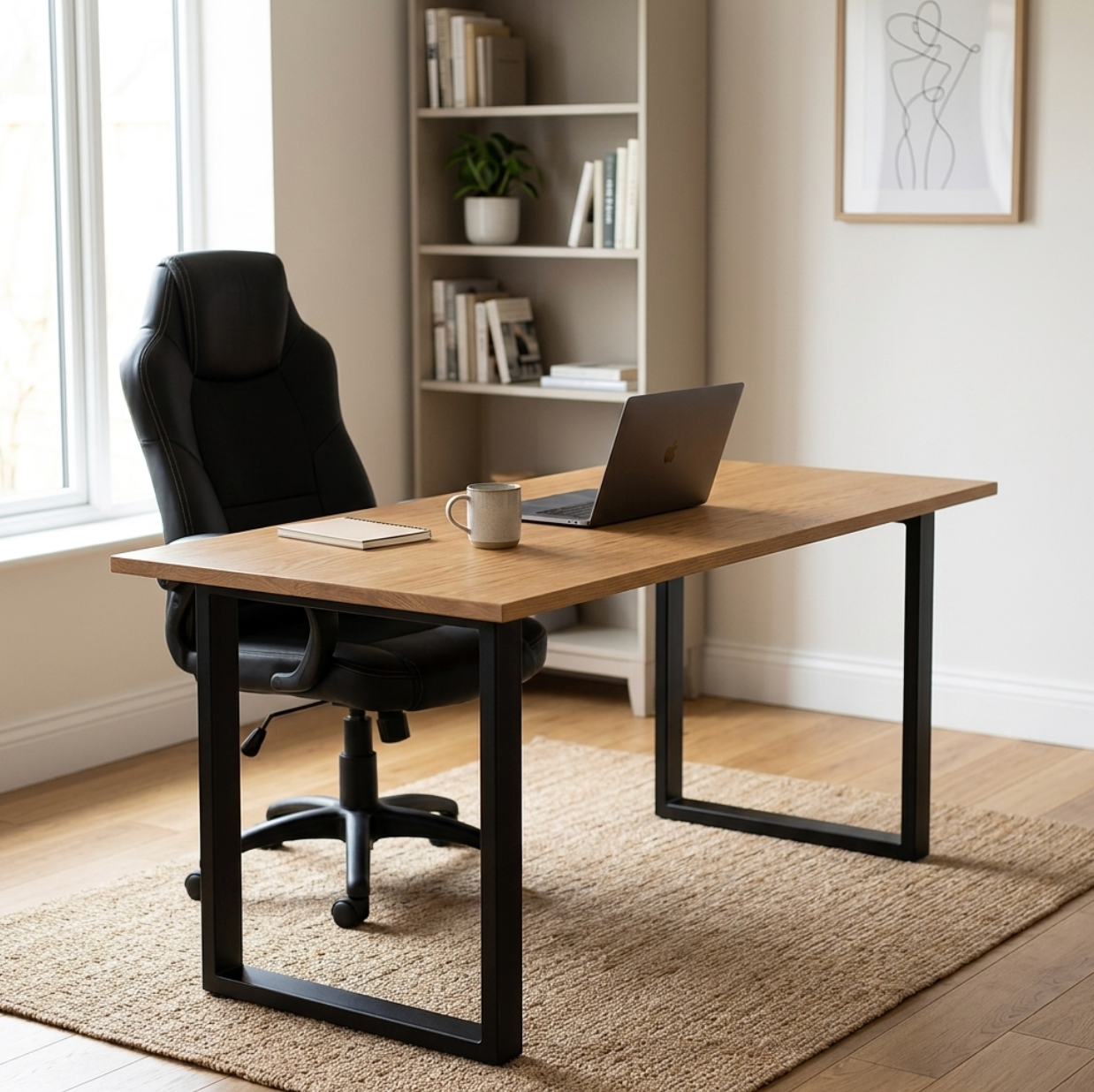 Solid Oak Office Desk With Thick Legs