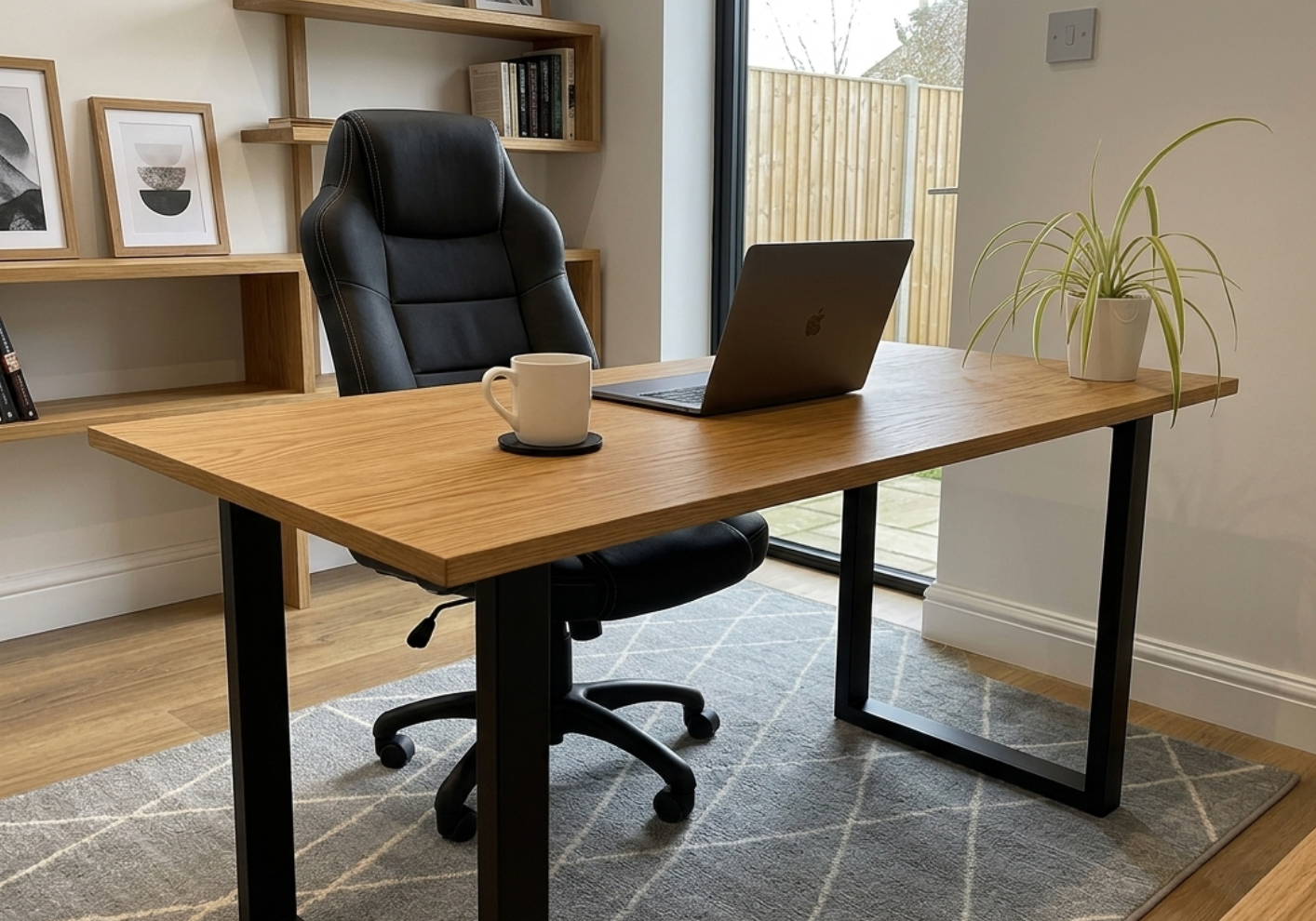 Solid Oak Office Desk With Thick Legs