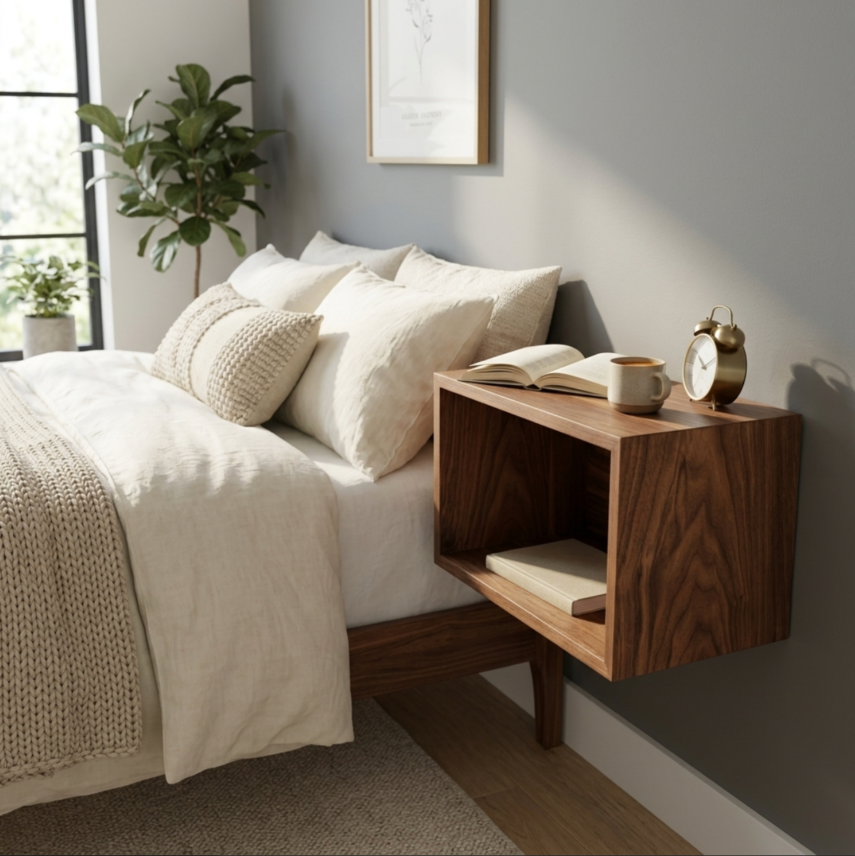 Solid Walnut Floating Bedside Table