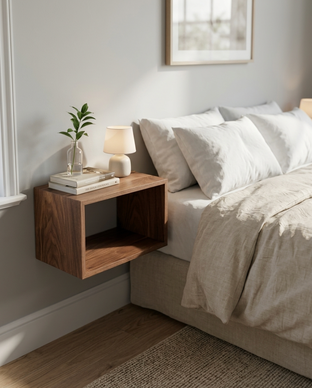 Solid Walnut Floating Bedside Table