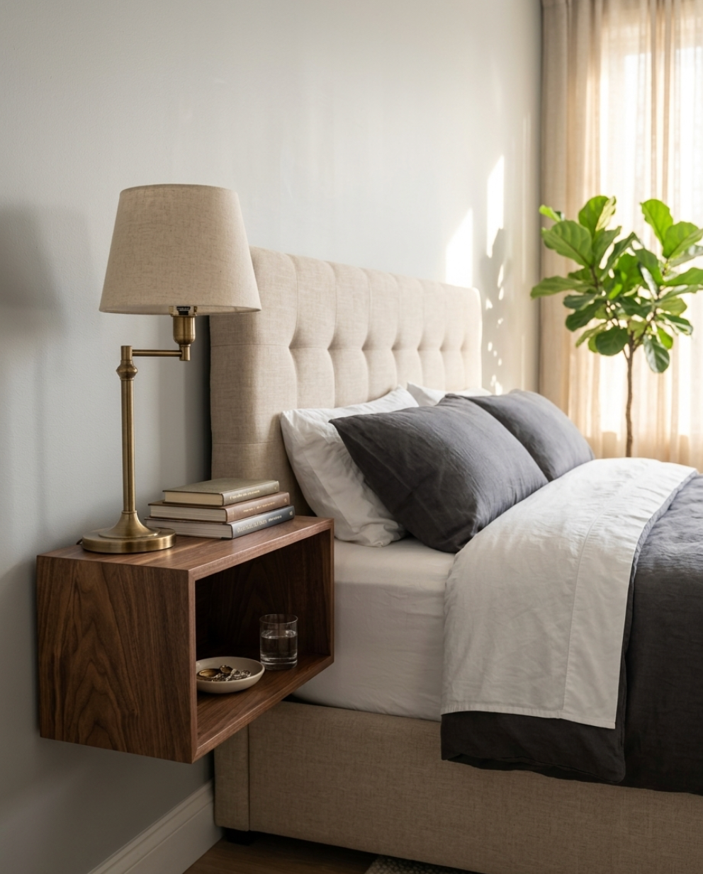 Solid Walnut Floating Bedside Table