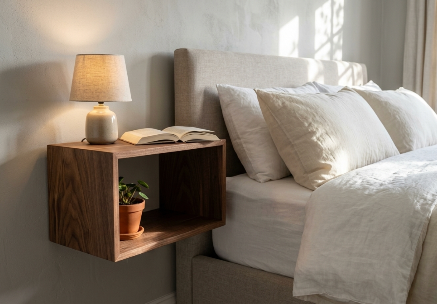 Solid Walnut Floating Bedside Table