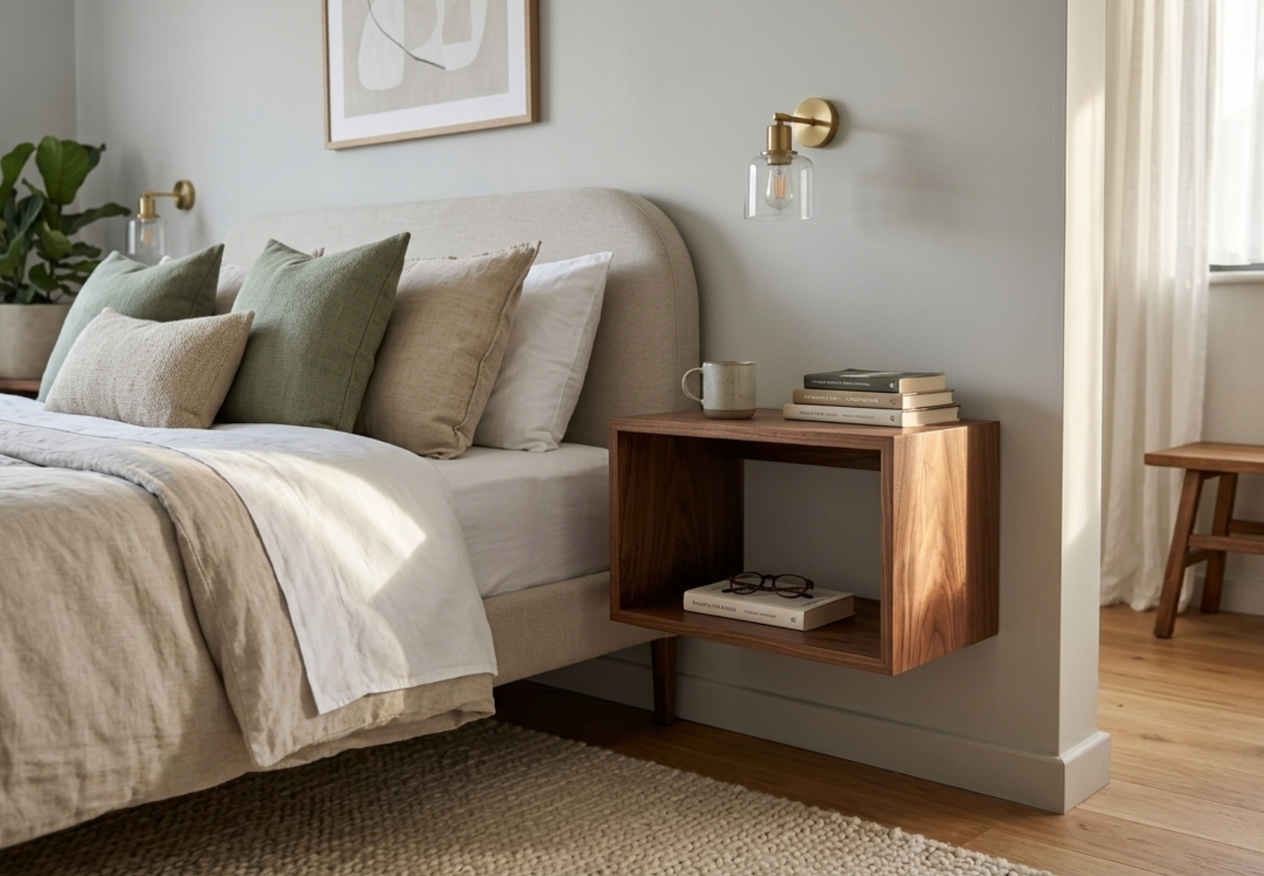 Solid Walnut Floating Bedside Table