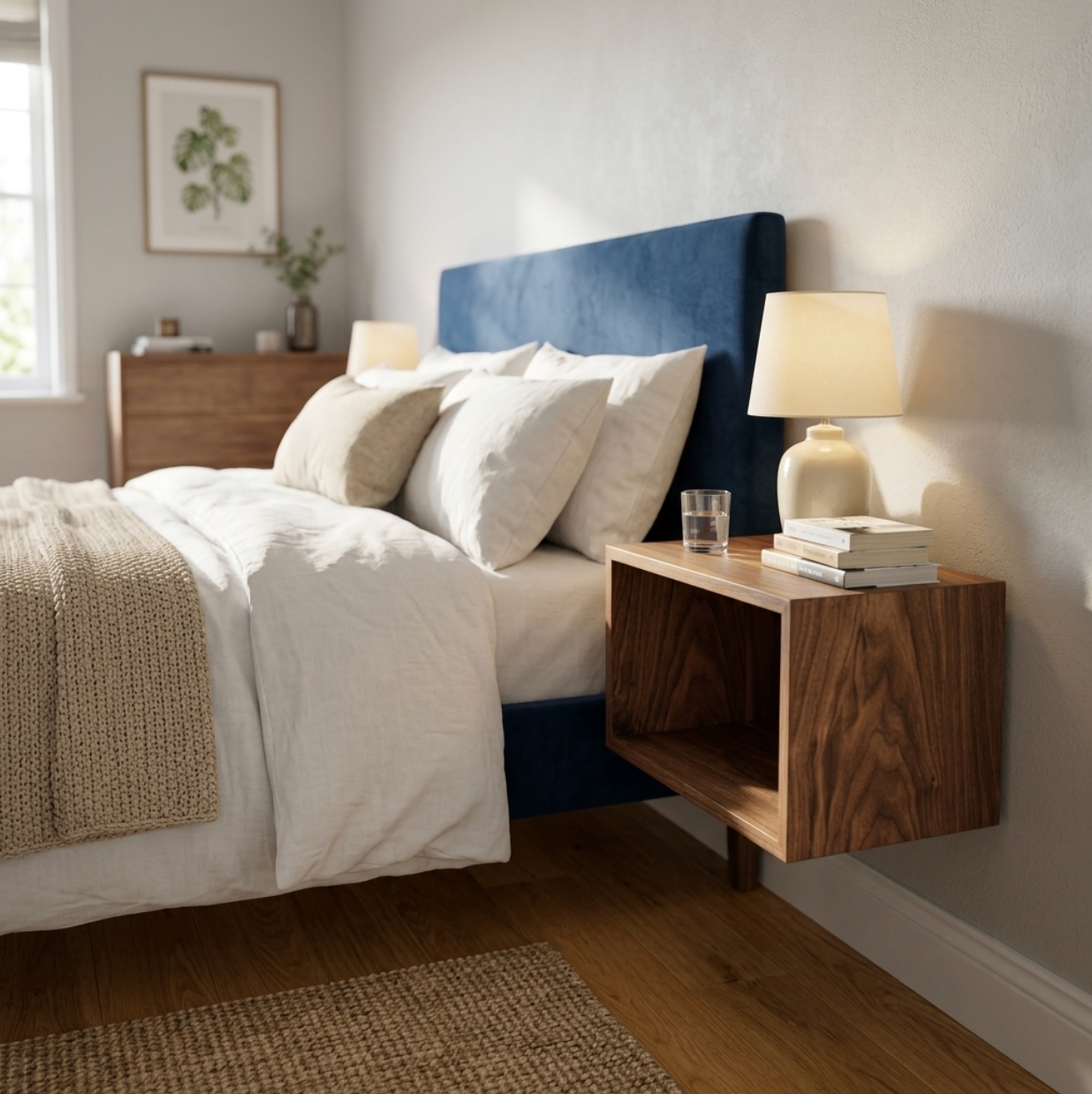 Solid Walnut Floating Bedside Table