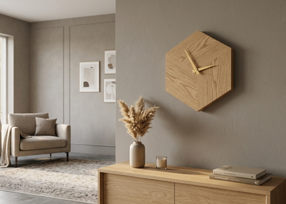 Solid Oak Hexagon Clock