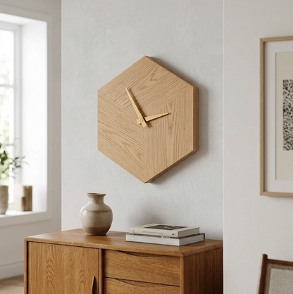 Solid Oak Hexagon Clock